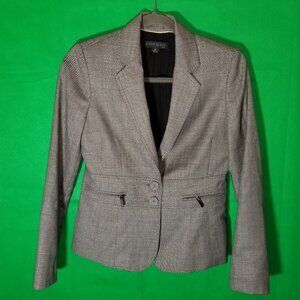 Anne Klein Grey Blazer Wool Blend Size 4P Zipper Front Pockets Business Party
